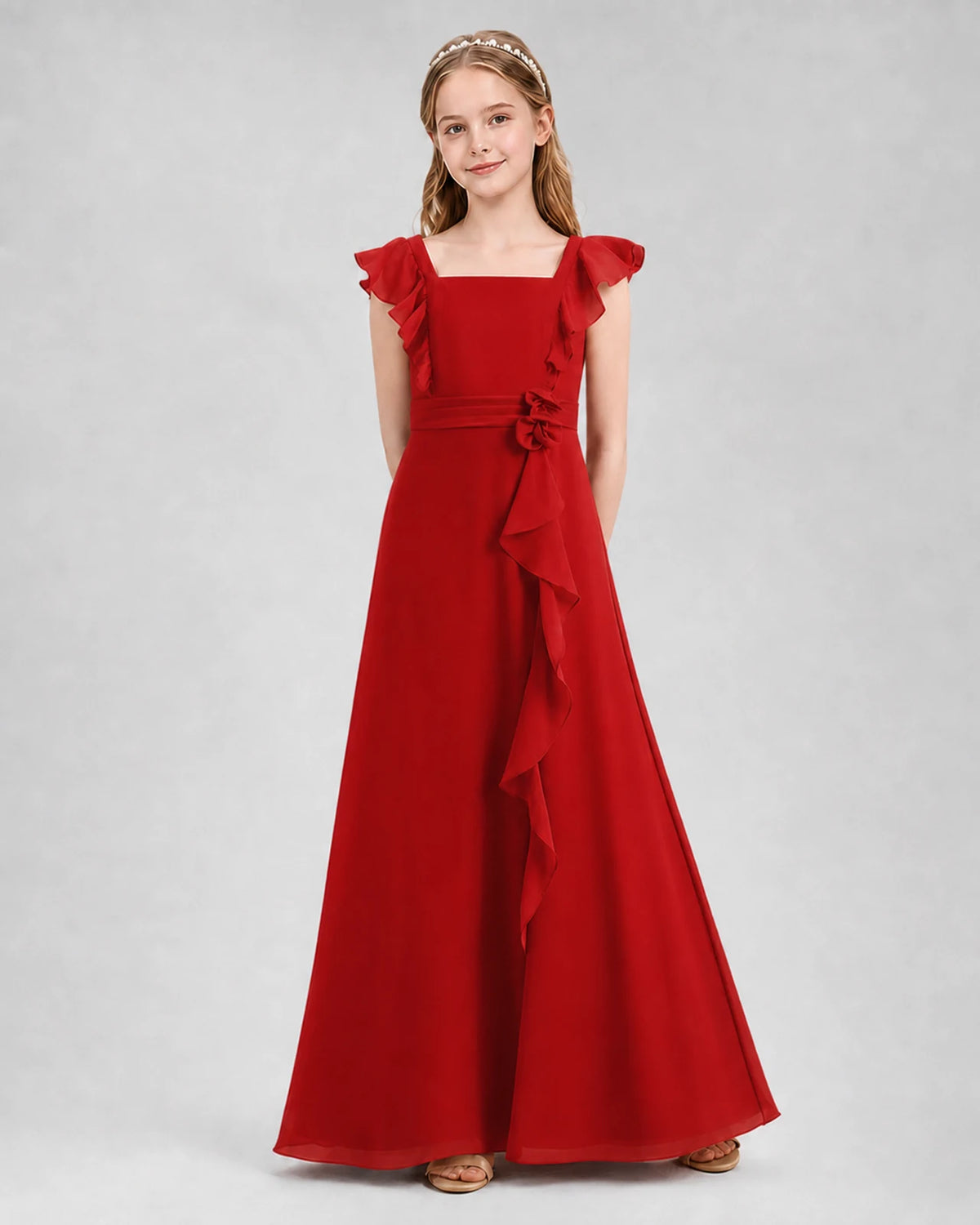 Red A-line Junior Bridesmaid Dresses Front