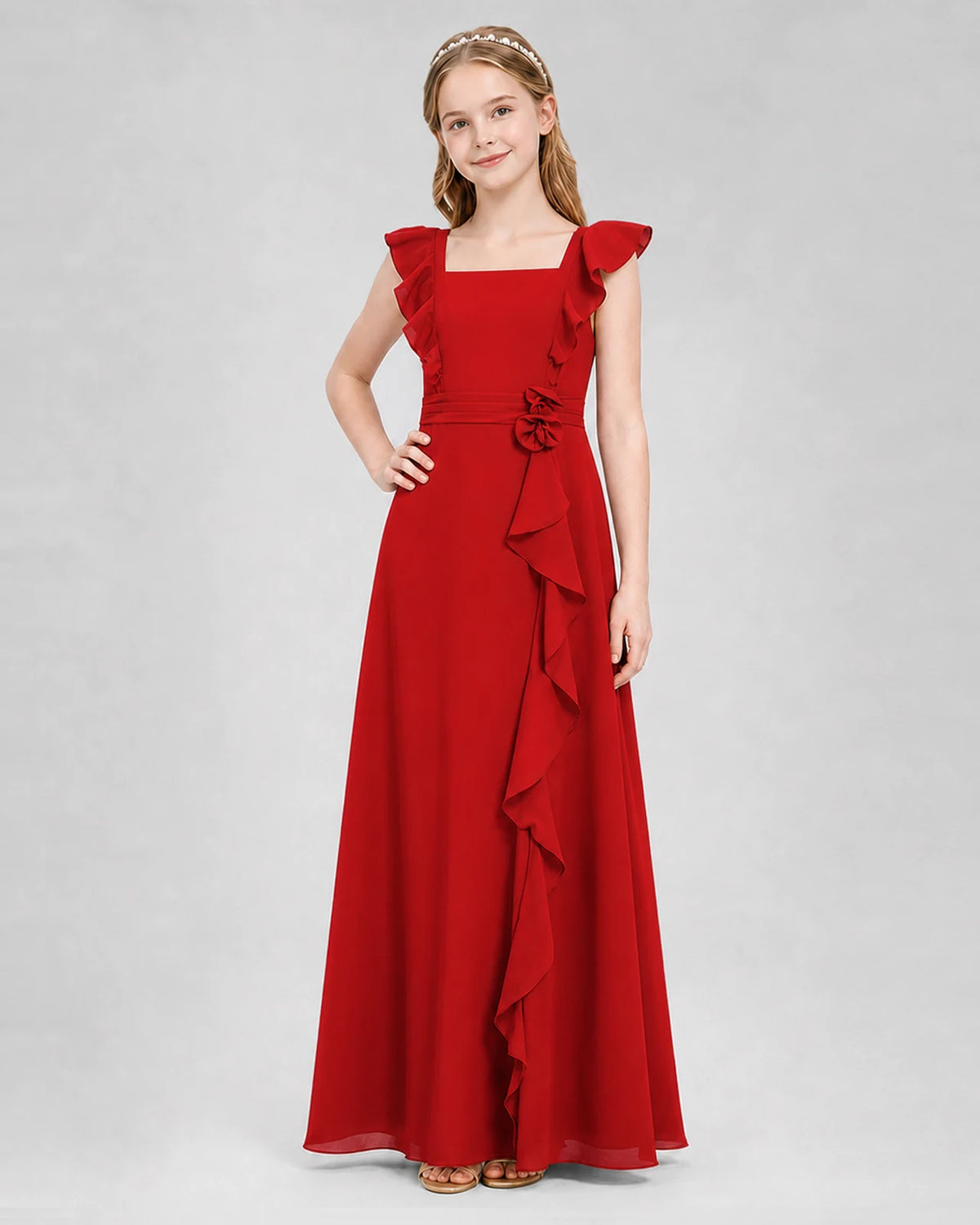 Red A-line Junior Bridesmaid Dresses Side