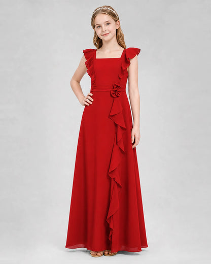 Red A-line Junior Bridesmaid Dresses Side
