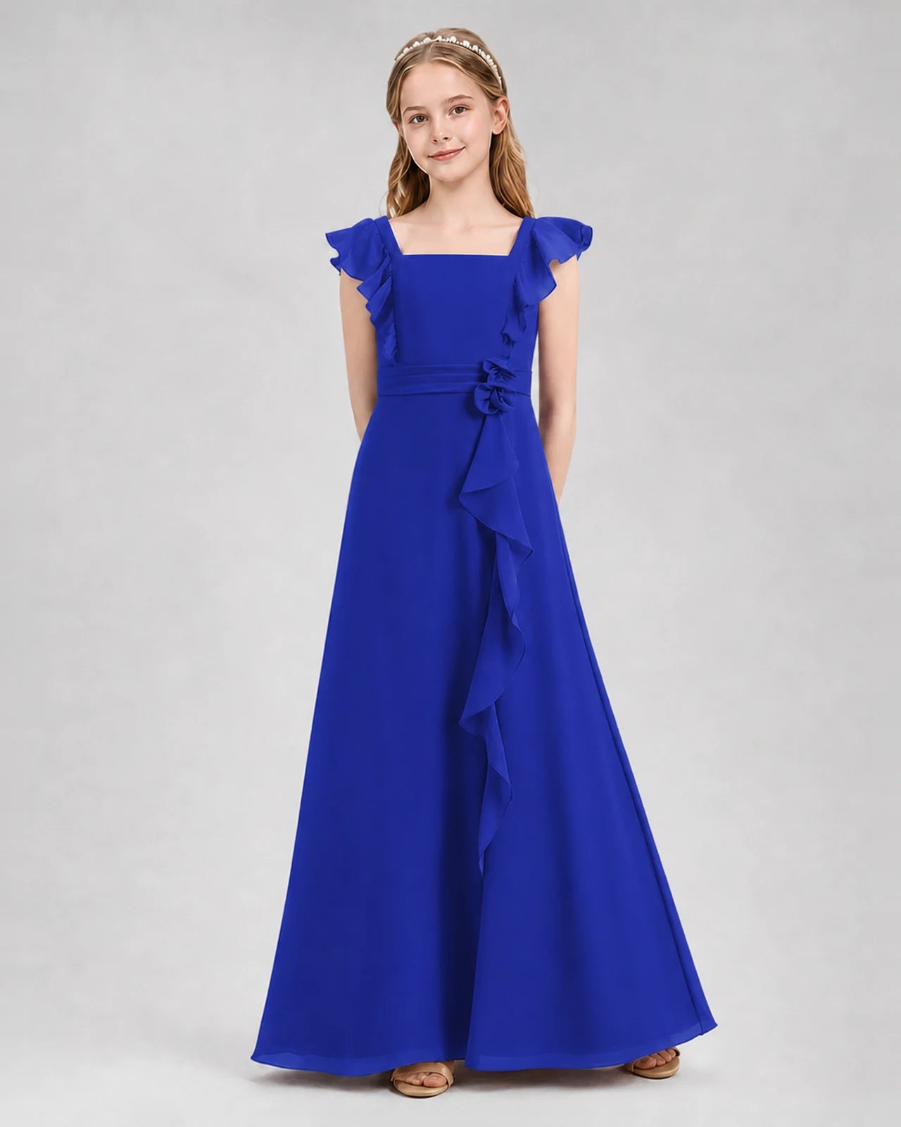Royal Blue A-line Junior Bridesmaid Dresses Front