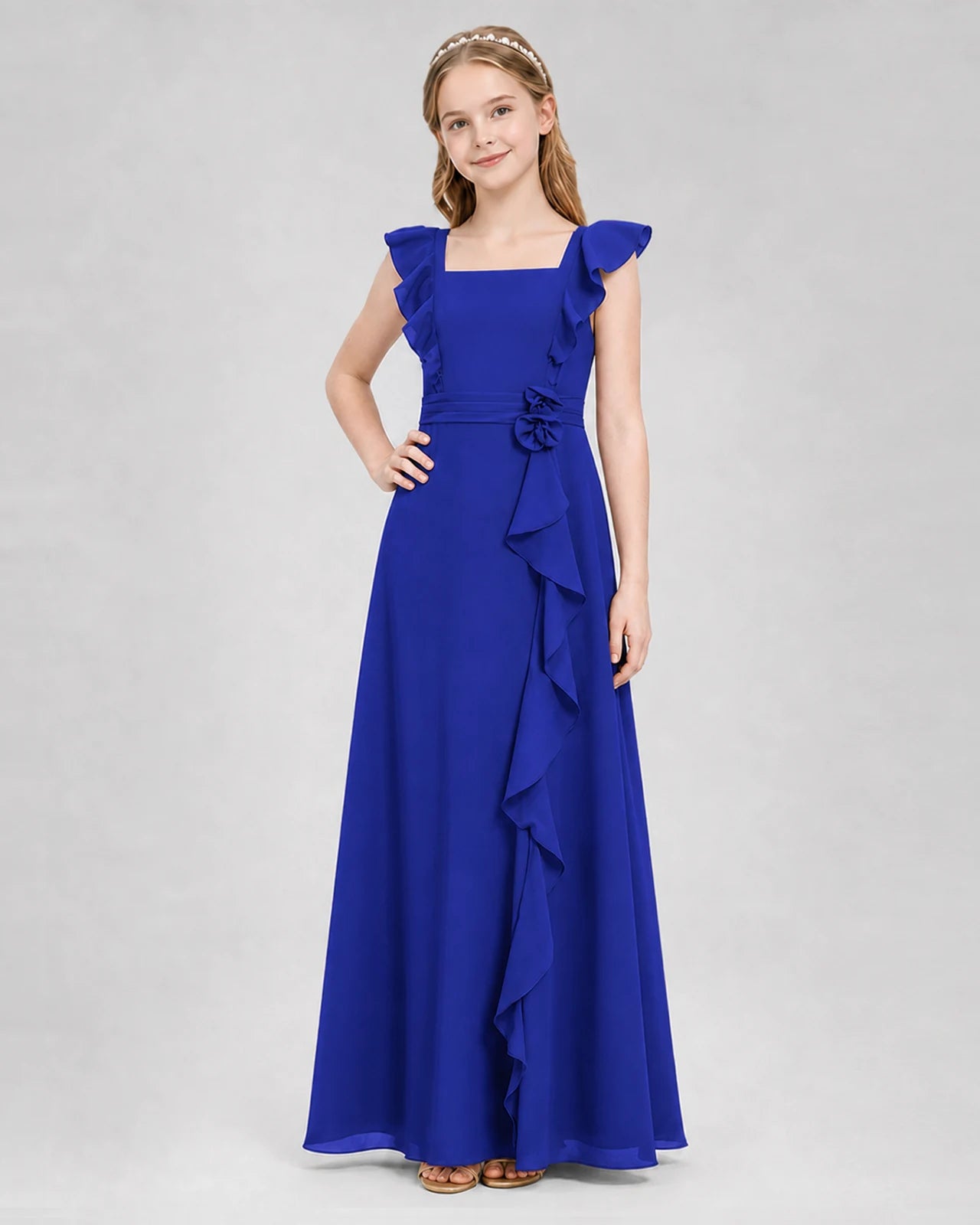Royal Blue A-line Junior Bridesmaid Dresses Side