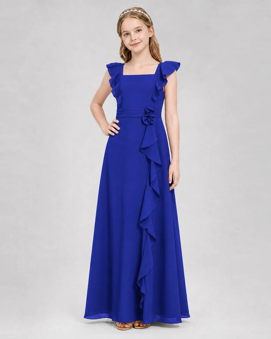 Royal Blue A-line Junior Bridesmaid Dresses Side