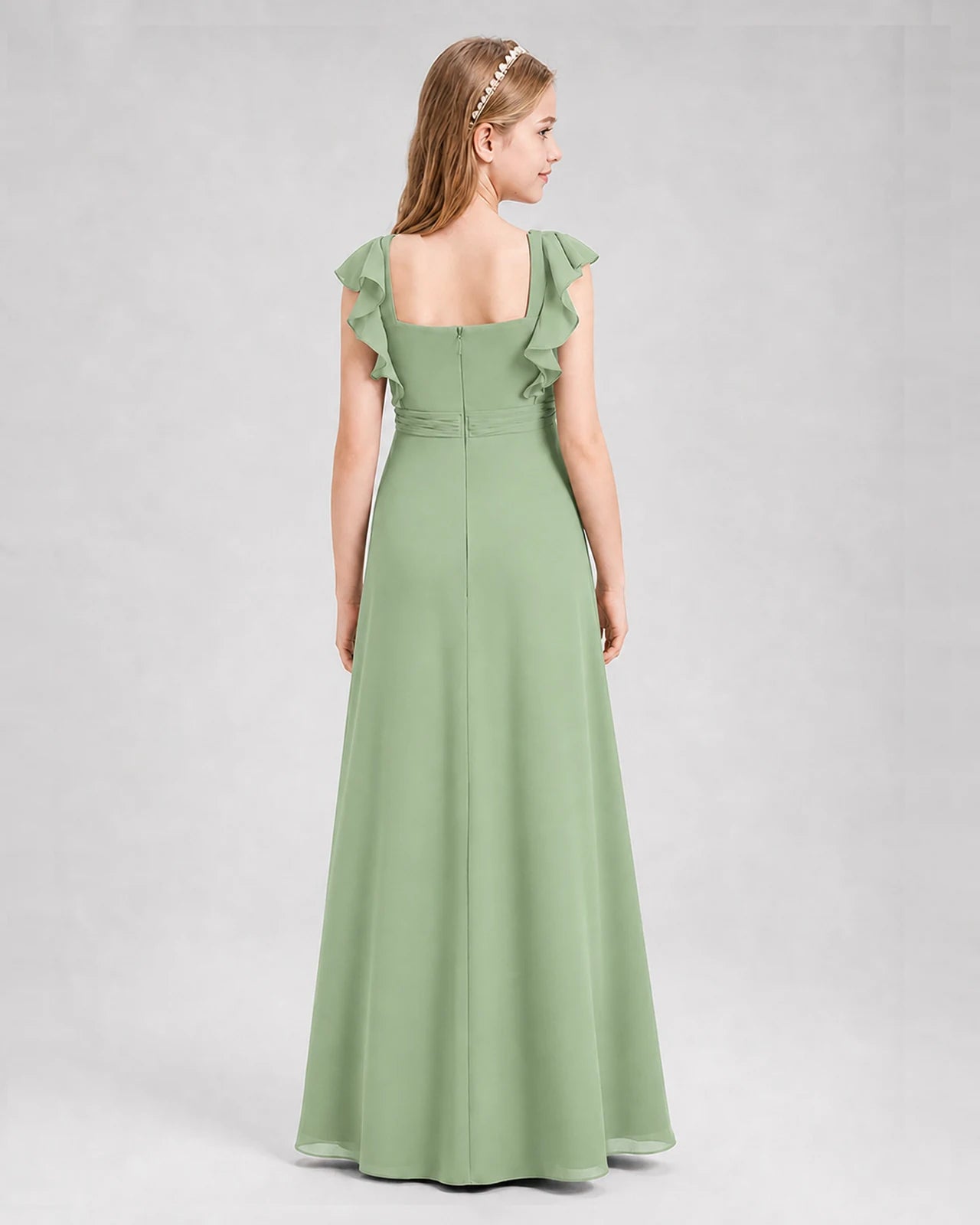 Sage Green A-line Junior Bridesmaid Dresses Back