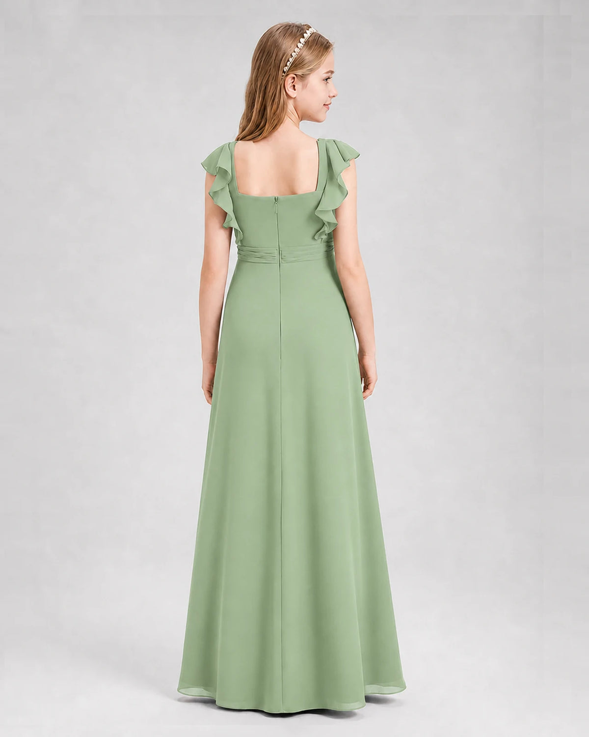 Sage Green A-line Junior Bridesmaid Dresses Back