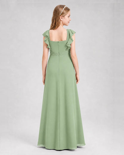 Sage Green A-line Junior Bridesmaid Dresses Back