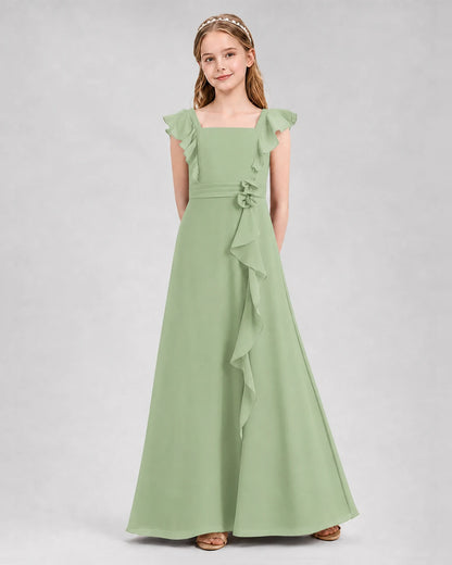 Sage Green A-line Junior Bridesmaid Dresses Front