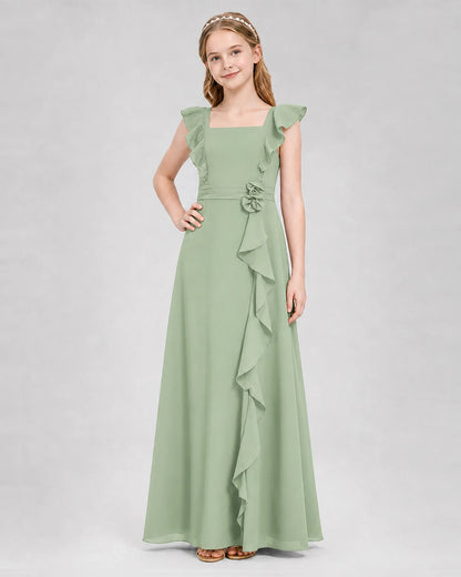 Sage Green A-line Junior Bridesmaid Dresses Side