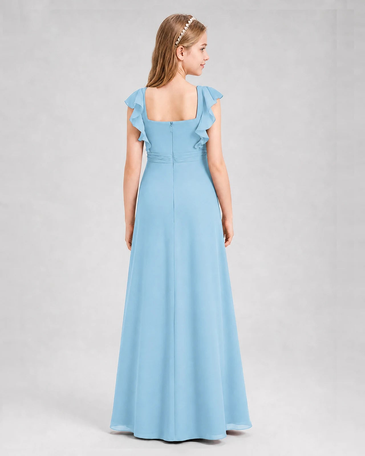 Sky Blue A-line Junior Bridesmaid Dresses Back