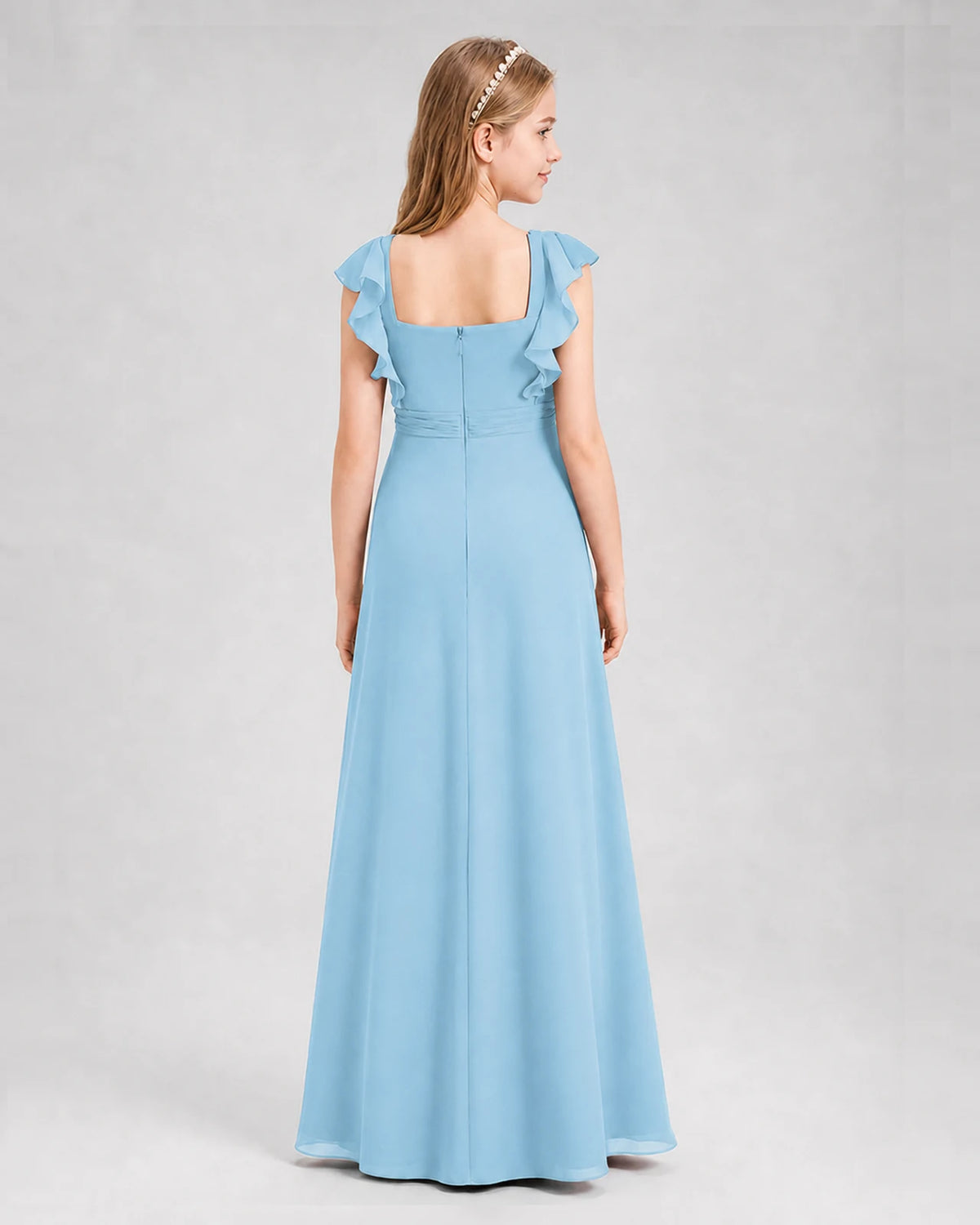 Sky Blue A-line Junior Bridesmaid Dresses Back