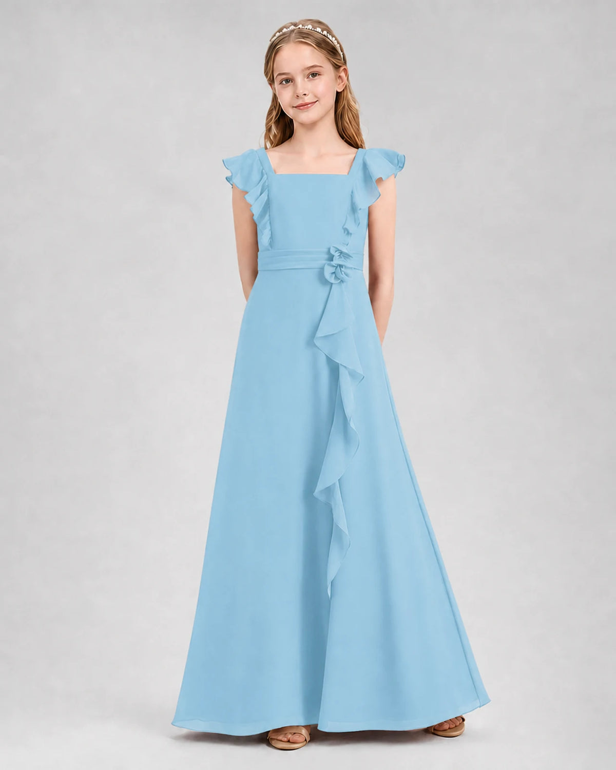 Sky Blue A-line Junior Bridesmaid Dresses Front