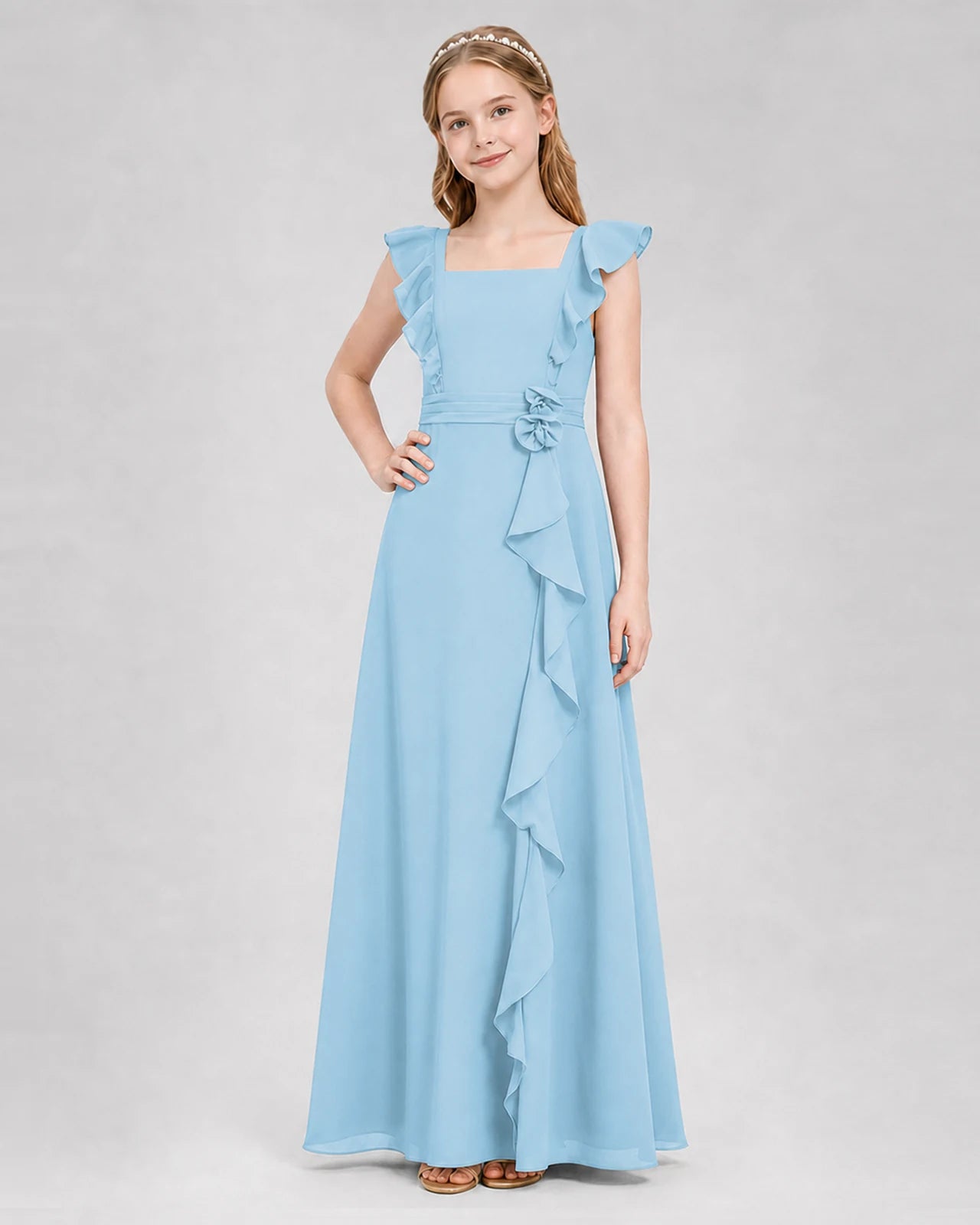 Sky Blue A-line Junior Bridesmaid Dresses Side