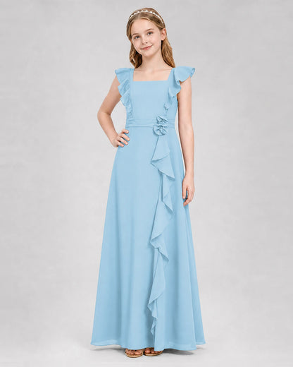 Sky Blue A-line Junior Bridesmaid Dresses Side