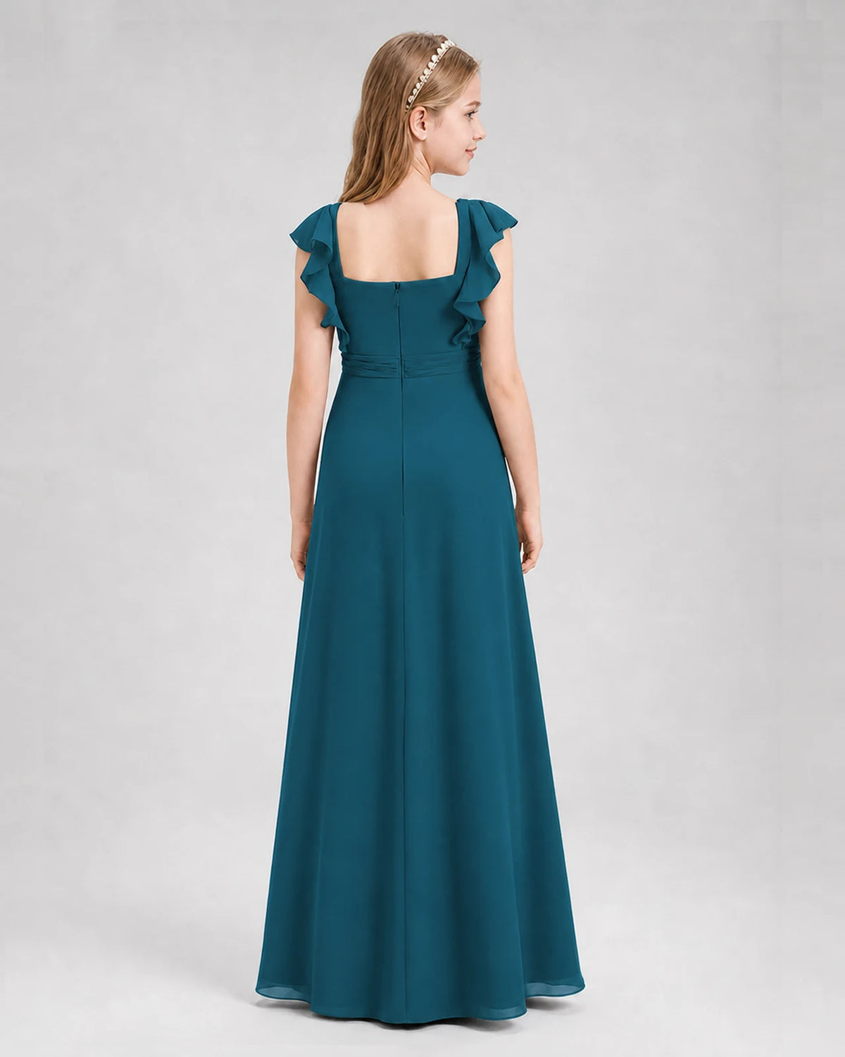 Teal A-line Junior Bridesmaid Dresses Back