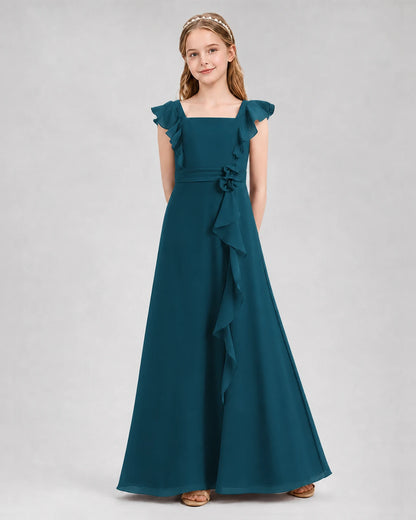 Teal A-line Junior Bridesmaid Dresses Front