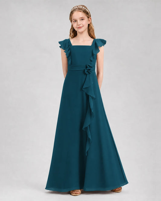 Teal A-line Junior Bridesmaid Dresses Front