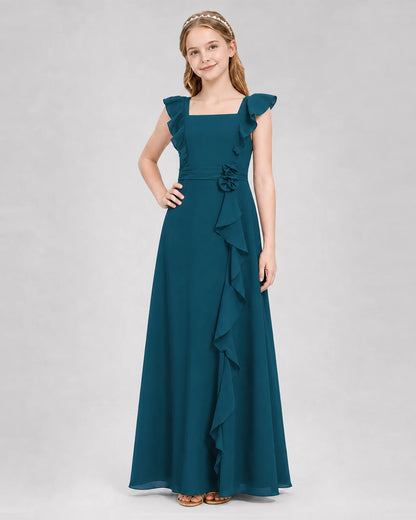 Teal A-line Junior Bridesmaid Dresses Side