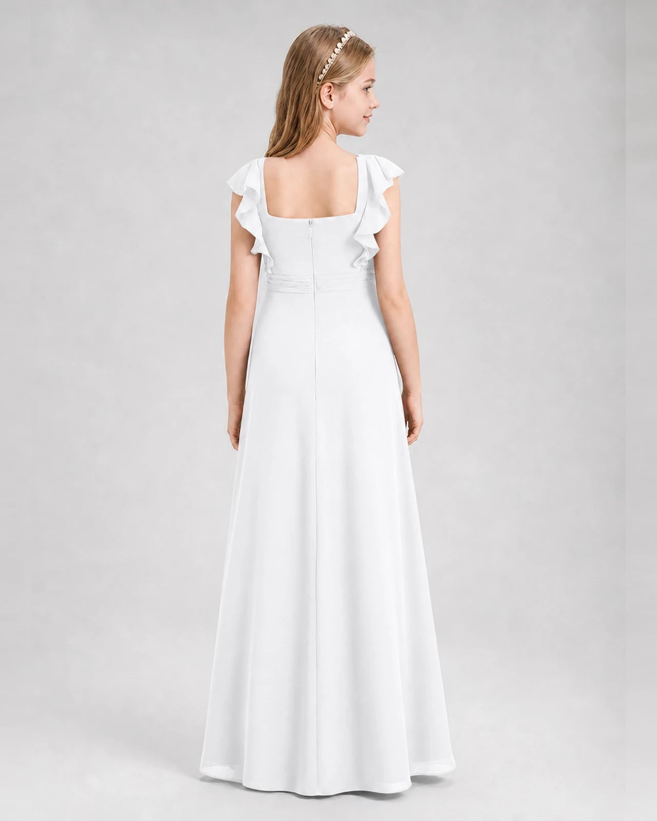 White A-line Junior Bridesmaid Dresses Back