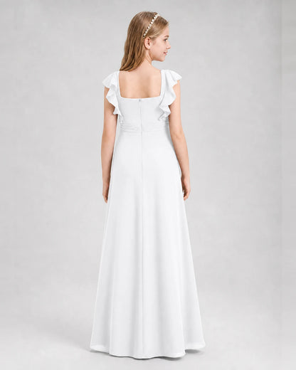 White A-line Junior Bridesmaid Dresses Back