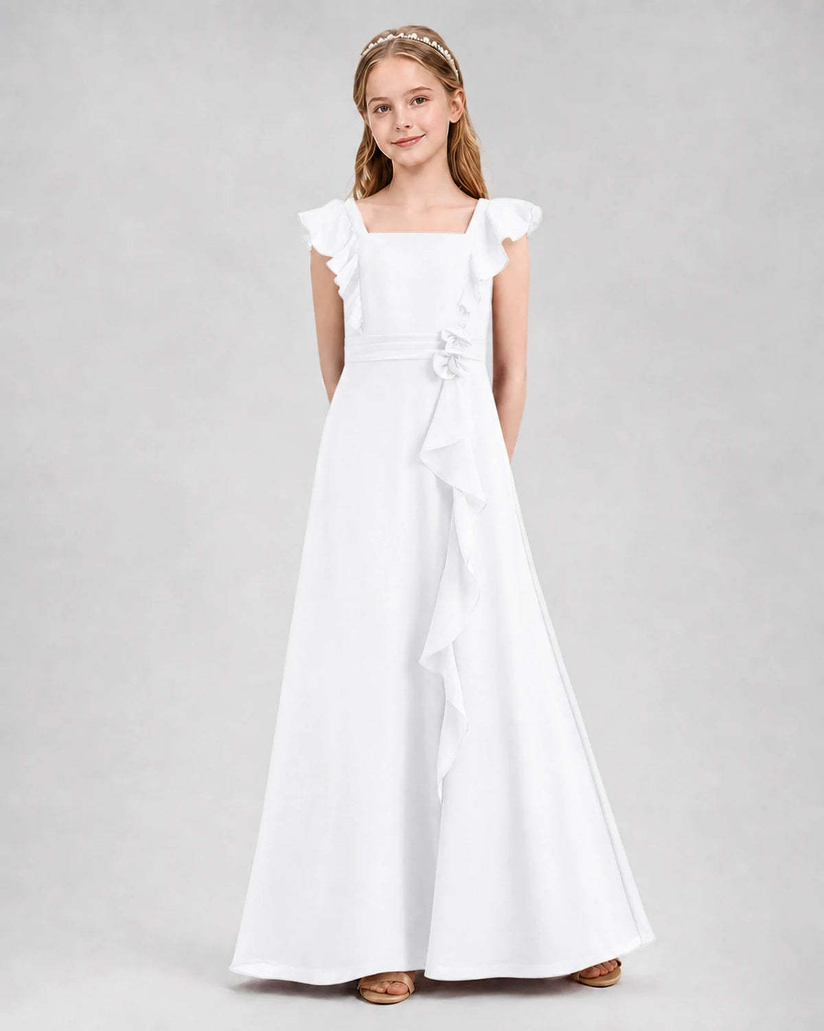White A-line Junior Bridesmaid Dresses Front