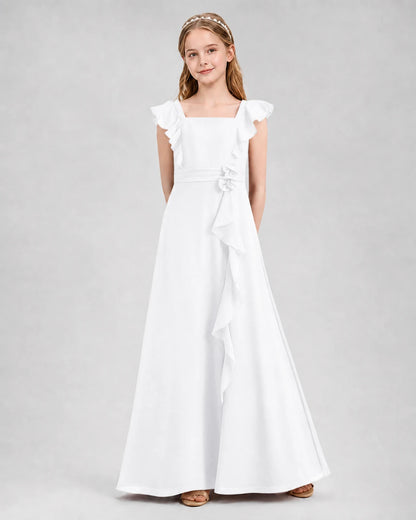White A-line Junior Bridesmaid Dresses Front