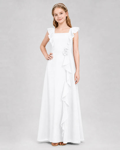 White A-line Junior Bridesmaid Dresses Side