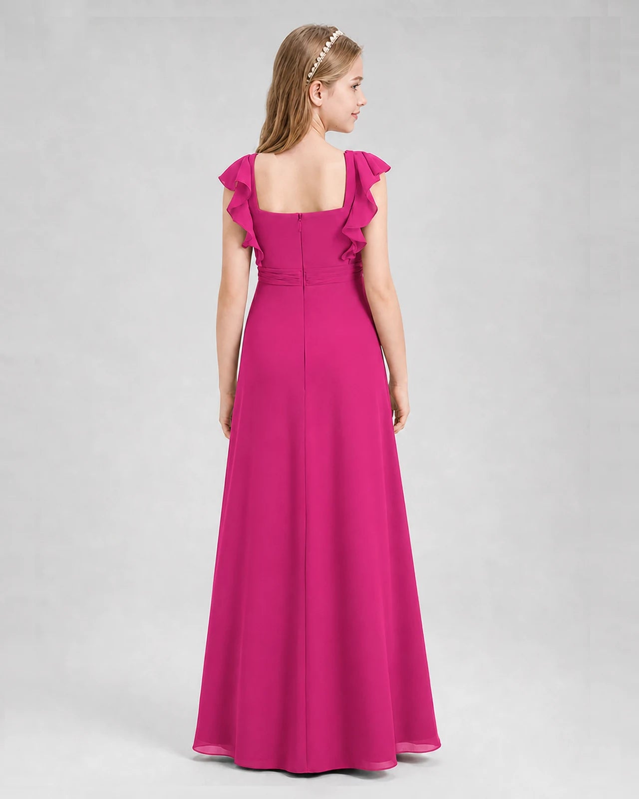 Hot Pink A-line Junior Bridesmaid Dresses Back