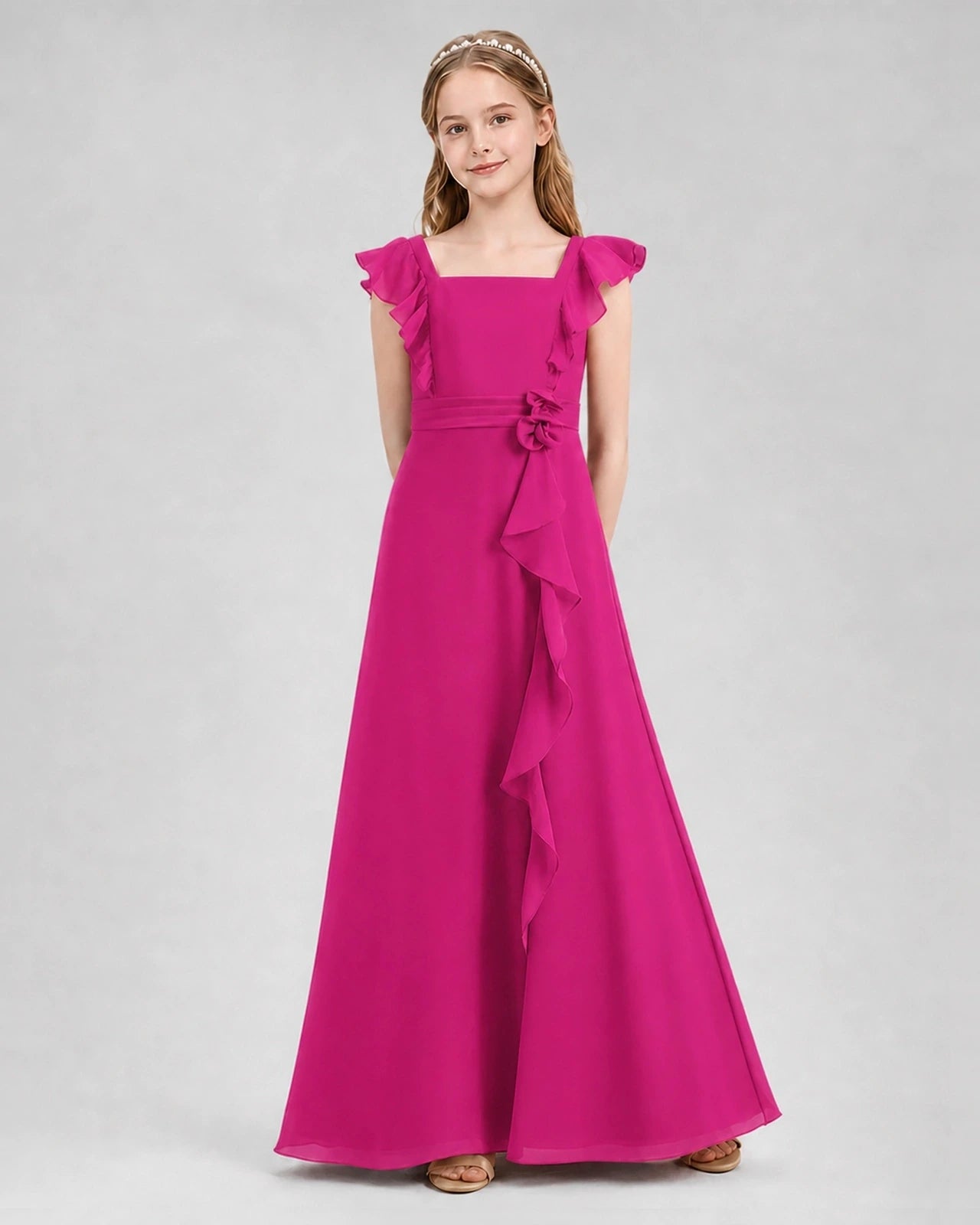 Hot Pink A-line Junior Bridesmaid Dresses Front