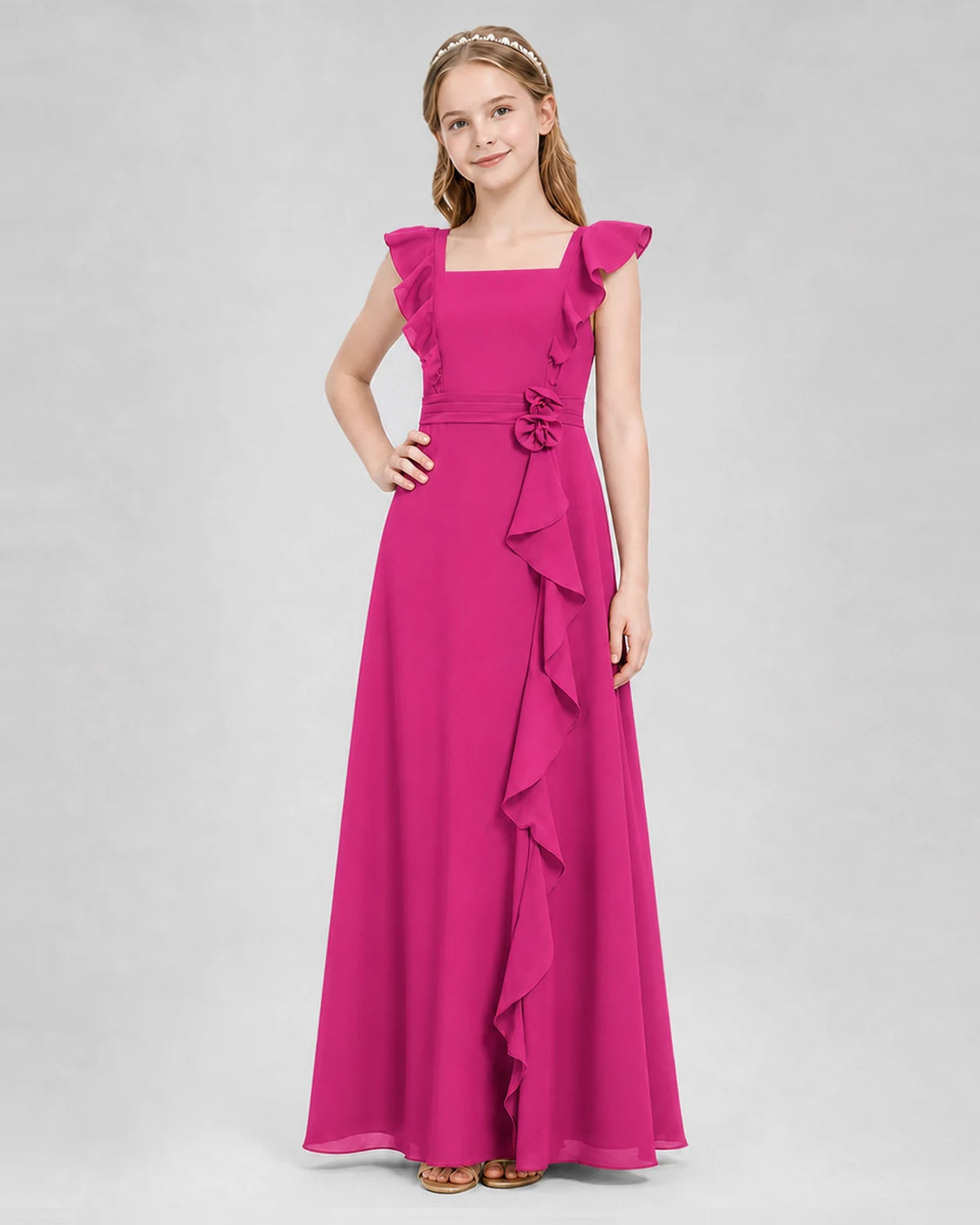 Hot Pink A-line Junior Bridesmaid Dresses Side