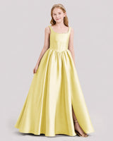 Daffodil Satin A-Line Junior Bridesmaid Dresses Front View
