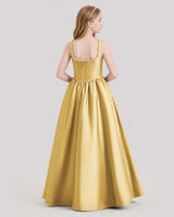 Gold Satin A-Line Junior Bridesmaid Dresses Back View