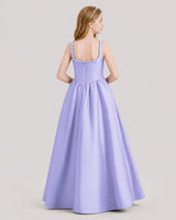 Lavender Satin Scoop Neck Junior Bridesmaid Dresses Back View