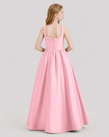 Pink Satin A-Line Junior Bridesmaid Dresses Back View