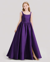 Purple Satin A-Line Junior Bridesmaid Dresses Front View