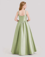 Sage Green Satin A-Line Junior Bridesmaid Dresses Back View