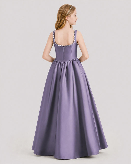 Wisteria Satin A-Line Junior Bridesmaid Dresses Back View