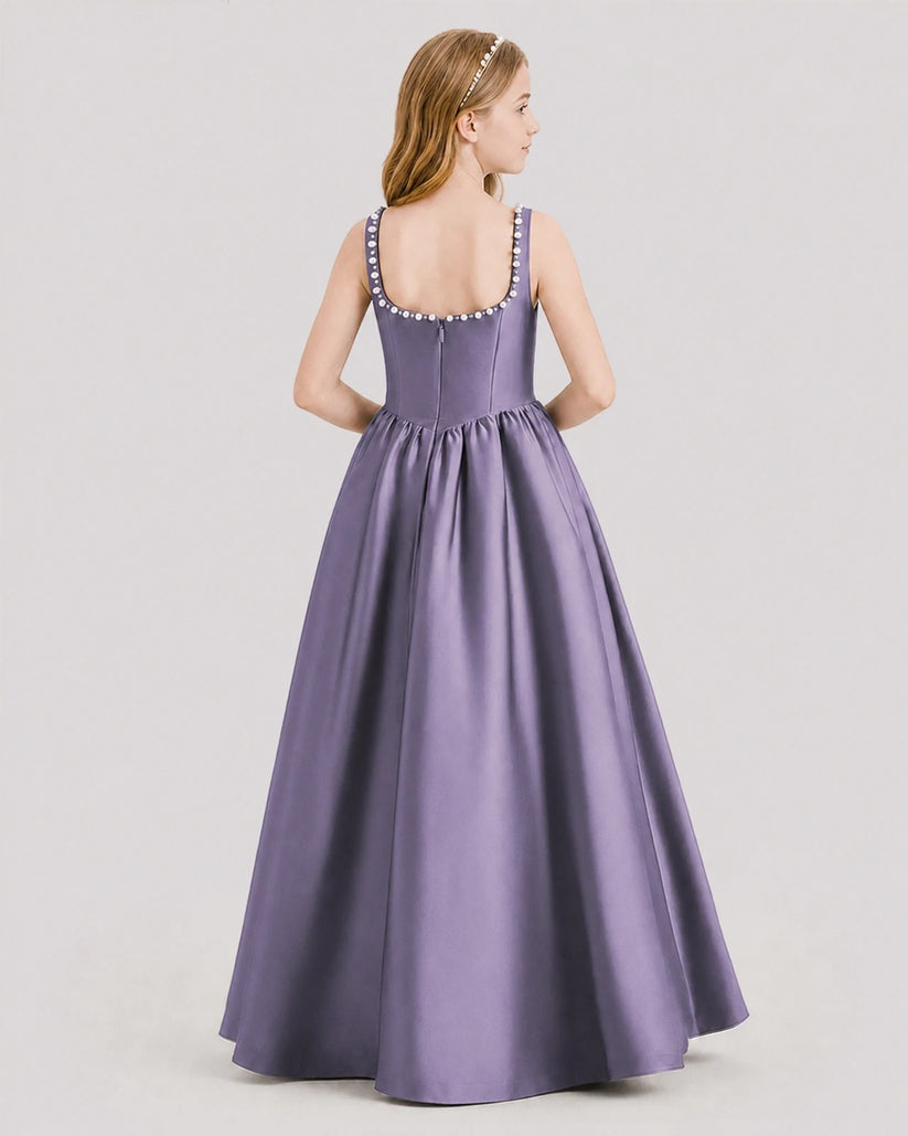 Wisteria Satin A-Line Junior Bridesmaid Dresses Back View