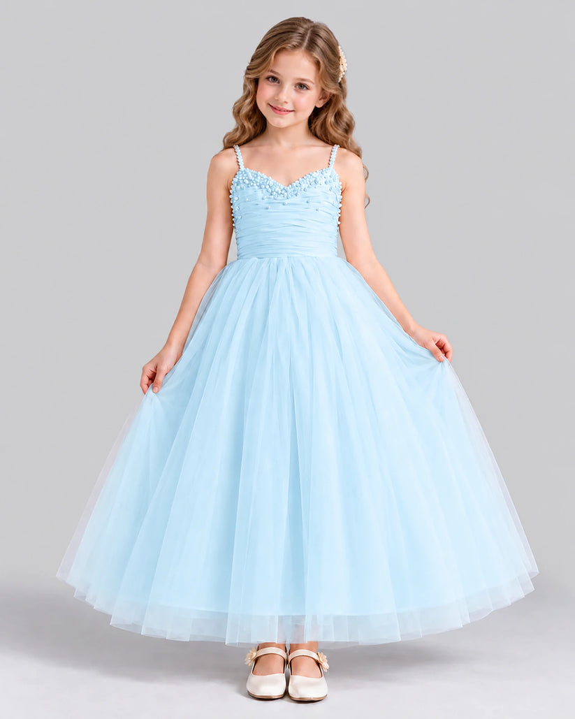 Baby Blue Ball Gown Girls Formal Dress Front