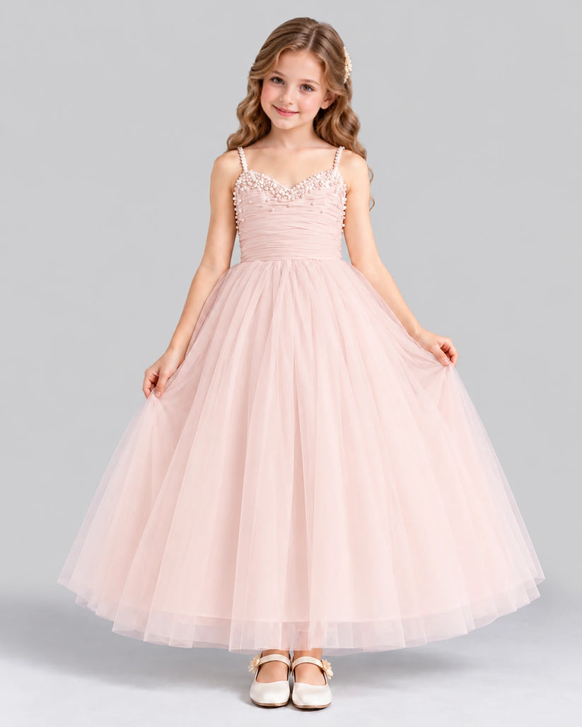 Blush Pink Ball Gown Girls Formal Dress Front