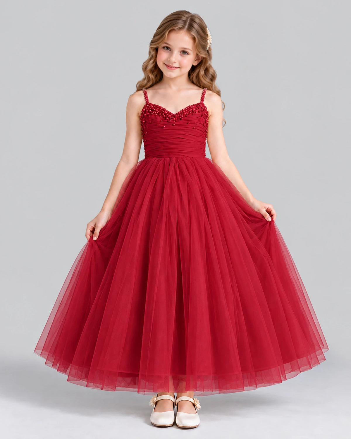 Burgundy Ball Gown Girls Formal Dress Front