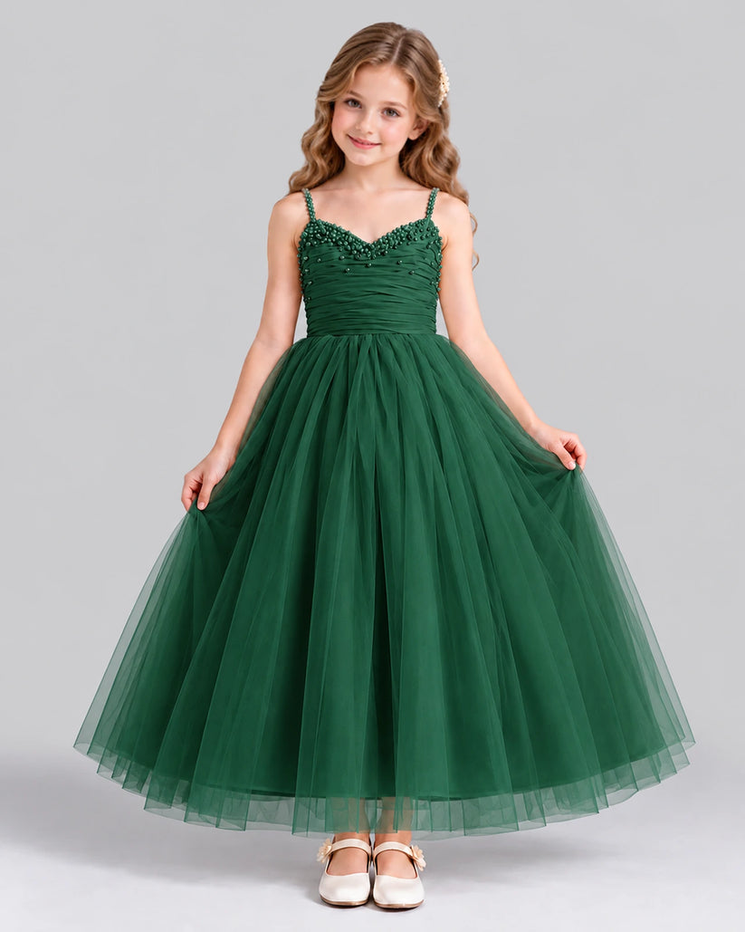 Dark Green Ball Gown Girls Formal Dress Front