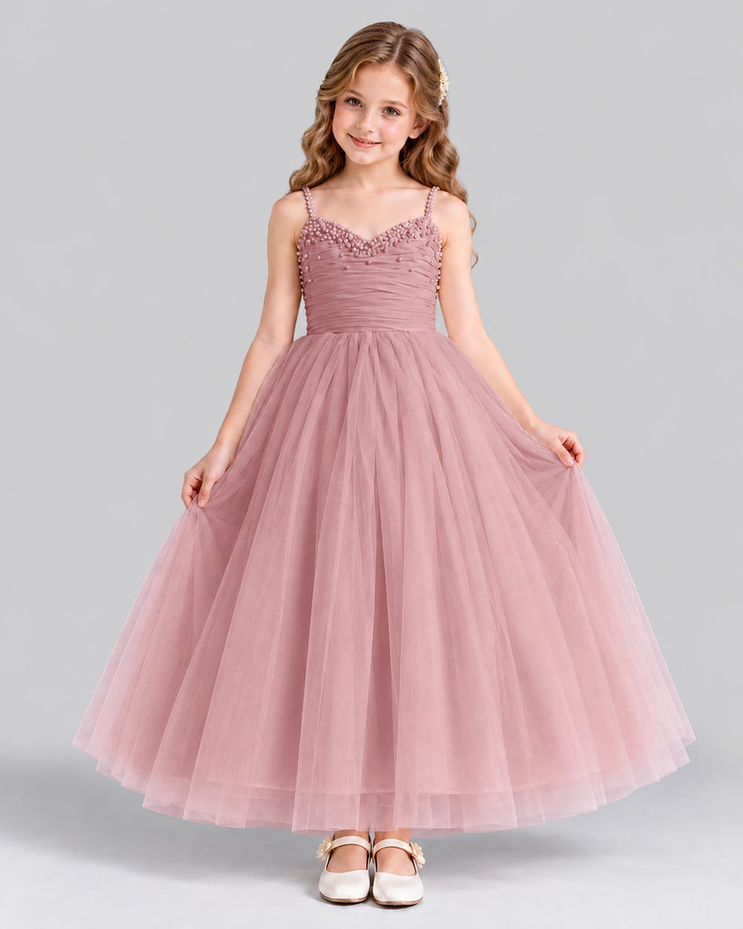 Dusty Rose Ball Gown Girls Formal Dress Front