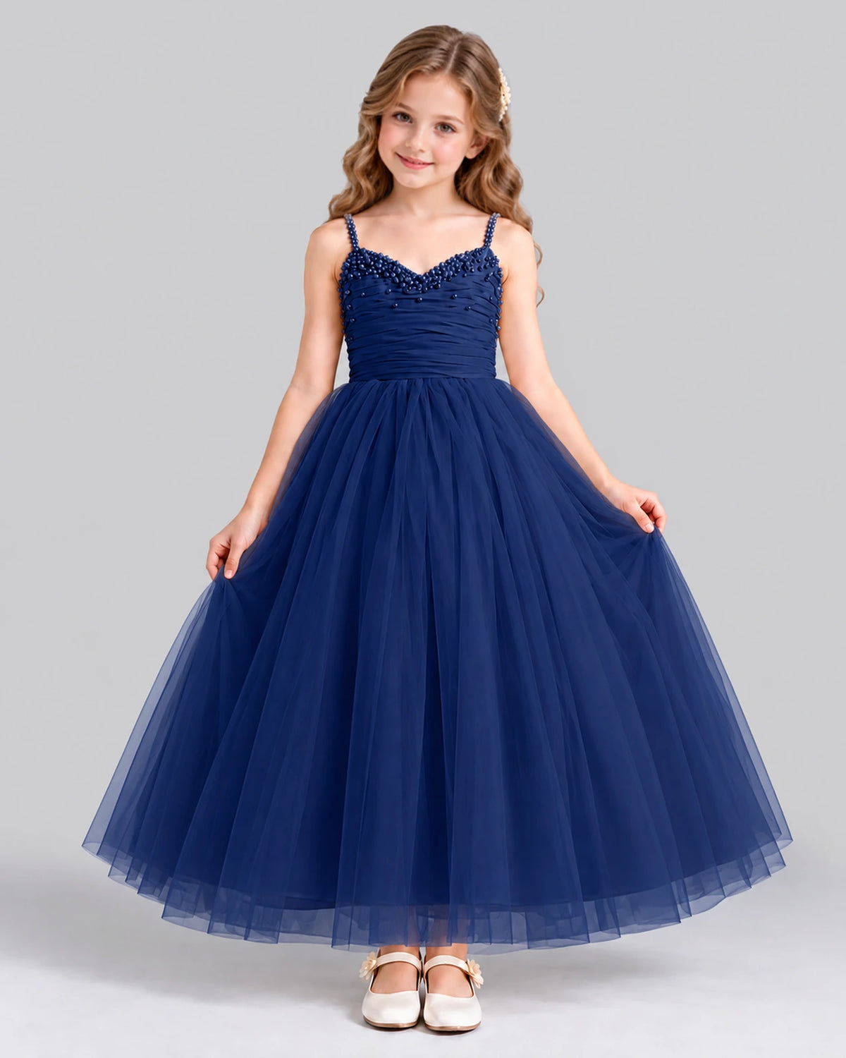 Navy Blue Ball Gown Girls Formal Dress Front