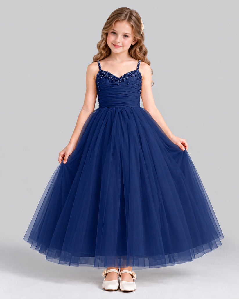 Navy Blue Ball Gown Girls Formal Dress Front