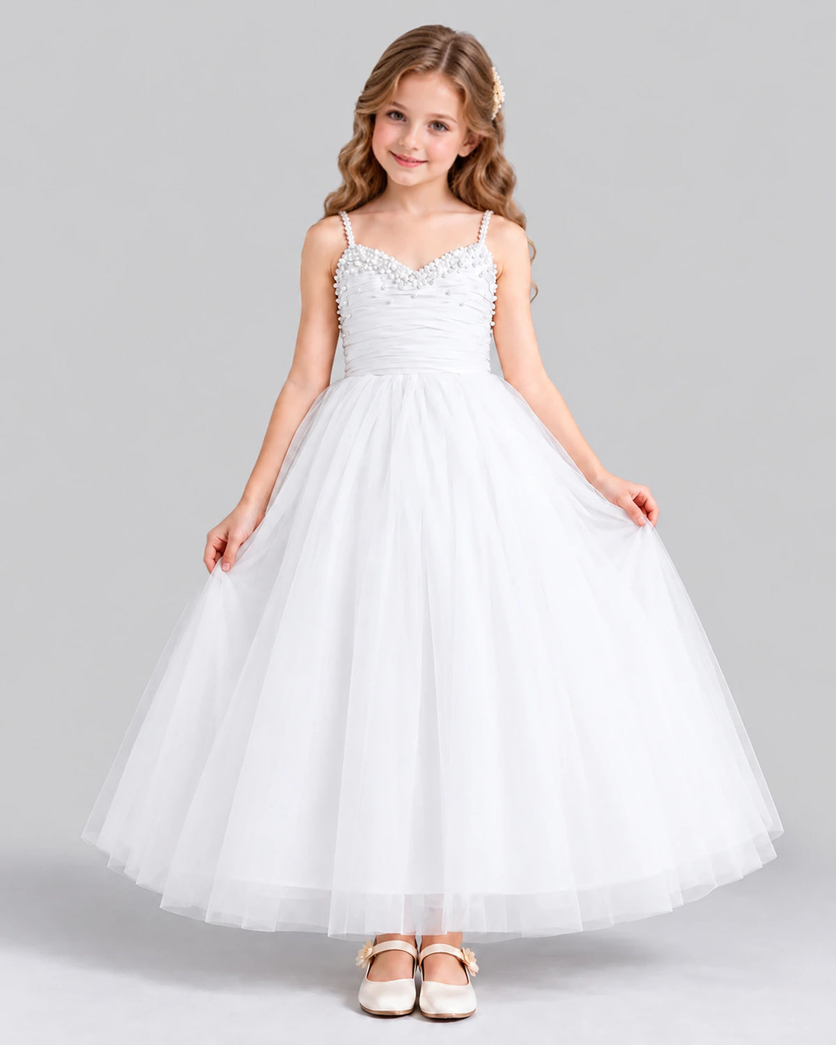 White Ball Gown Girls Formal Dress Front