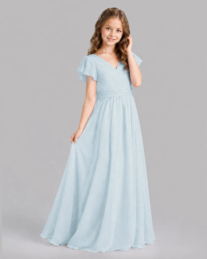 Baby Blue A-line Junior Bridesmaid Dresses Back