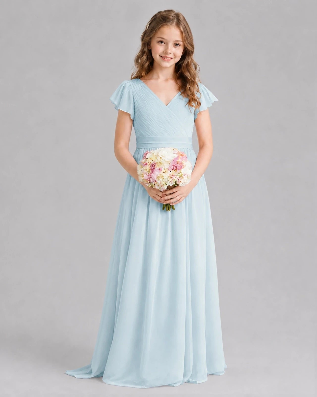 Baby Blue A-line Junior Bridesmaid Dresses Front