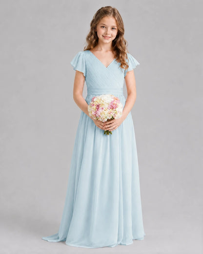 Baby Blue A-line Junior Bridesmaid Dresses Front