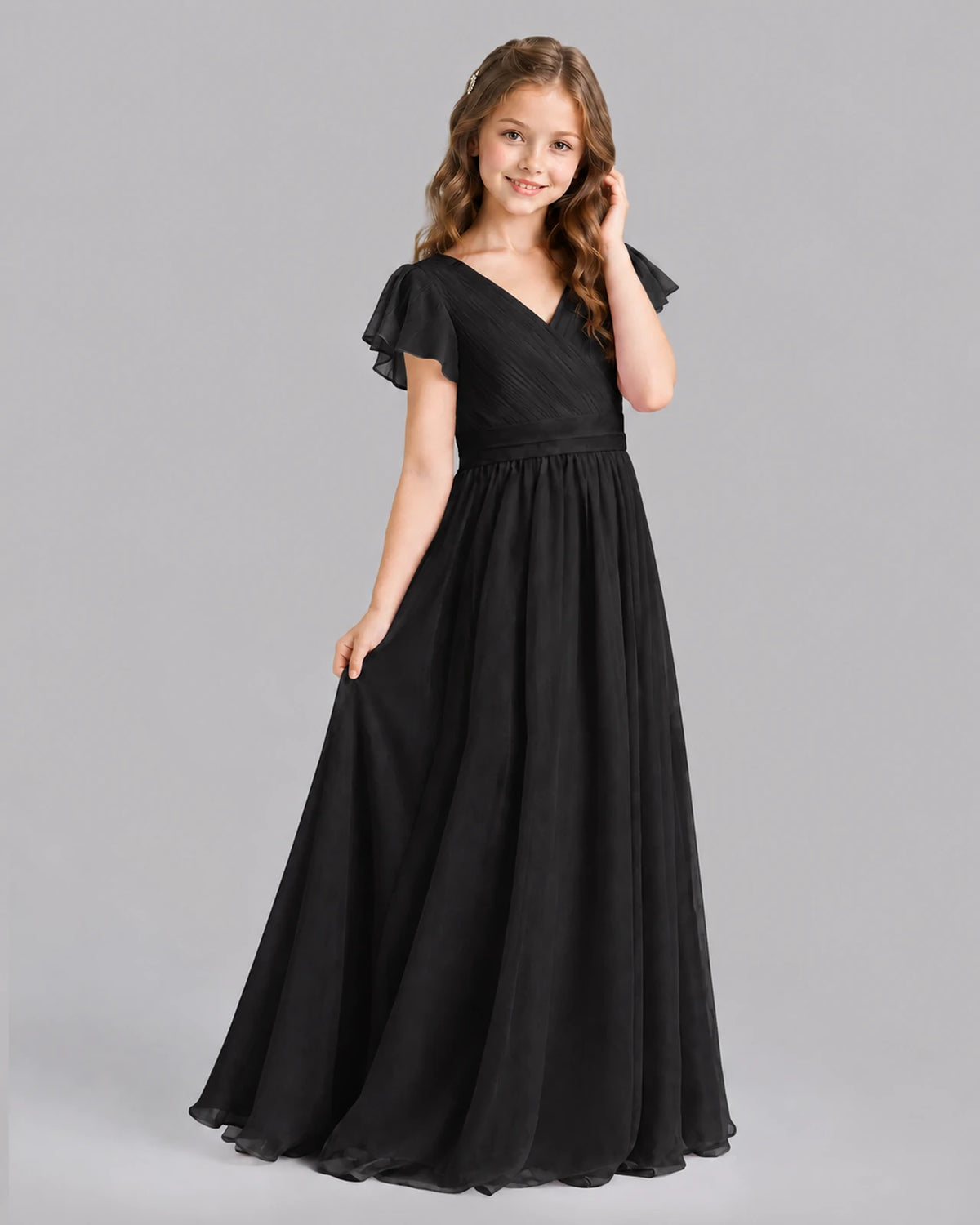 Black A-line Junior Bridesmaid Dresses Back