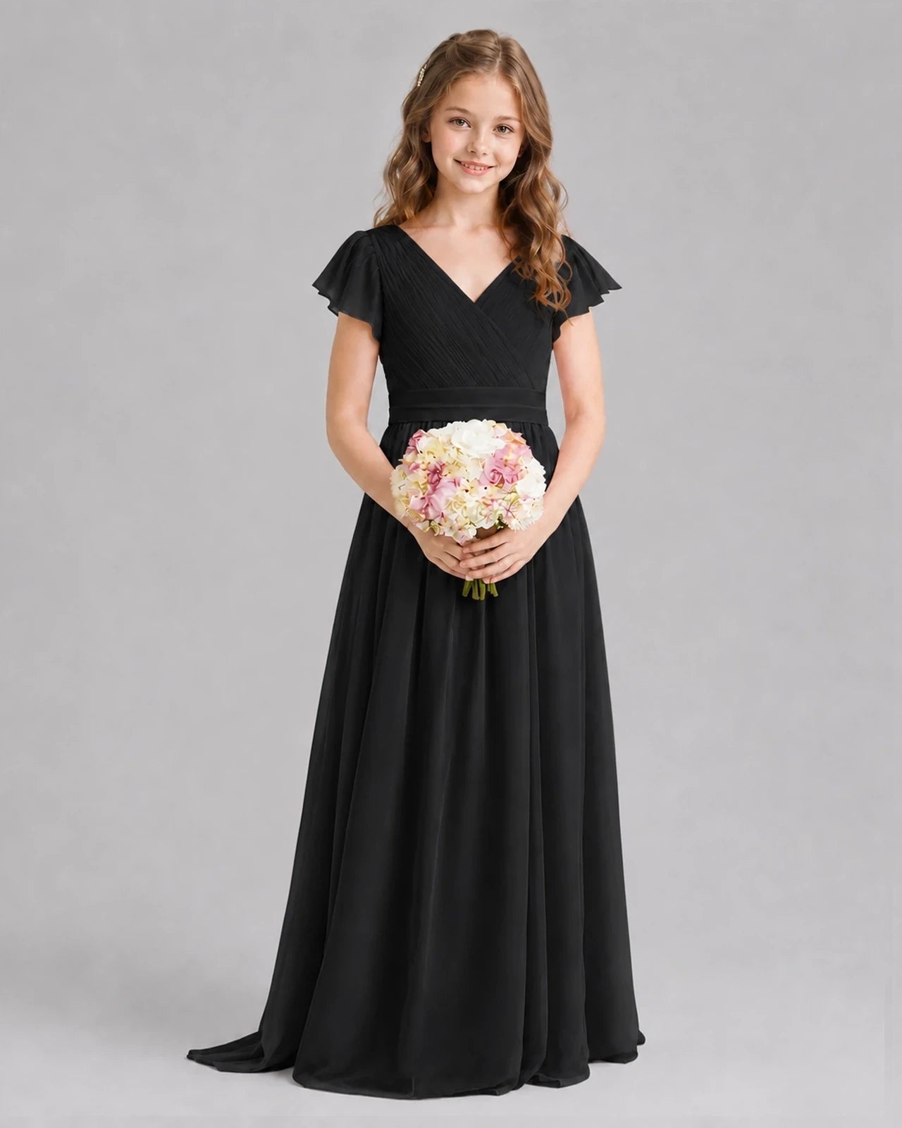 Black A-line Junior Bridesmaid Dresses Front