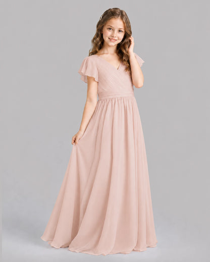 Blush Pink A-line Junior Bridesmaid Dresses Back